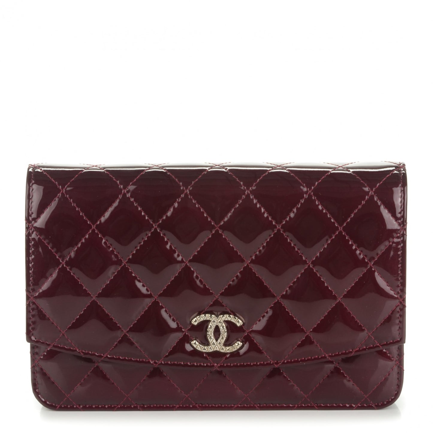 Patent Quilted Brilliant Wallet On Chain WOC Burgundy