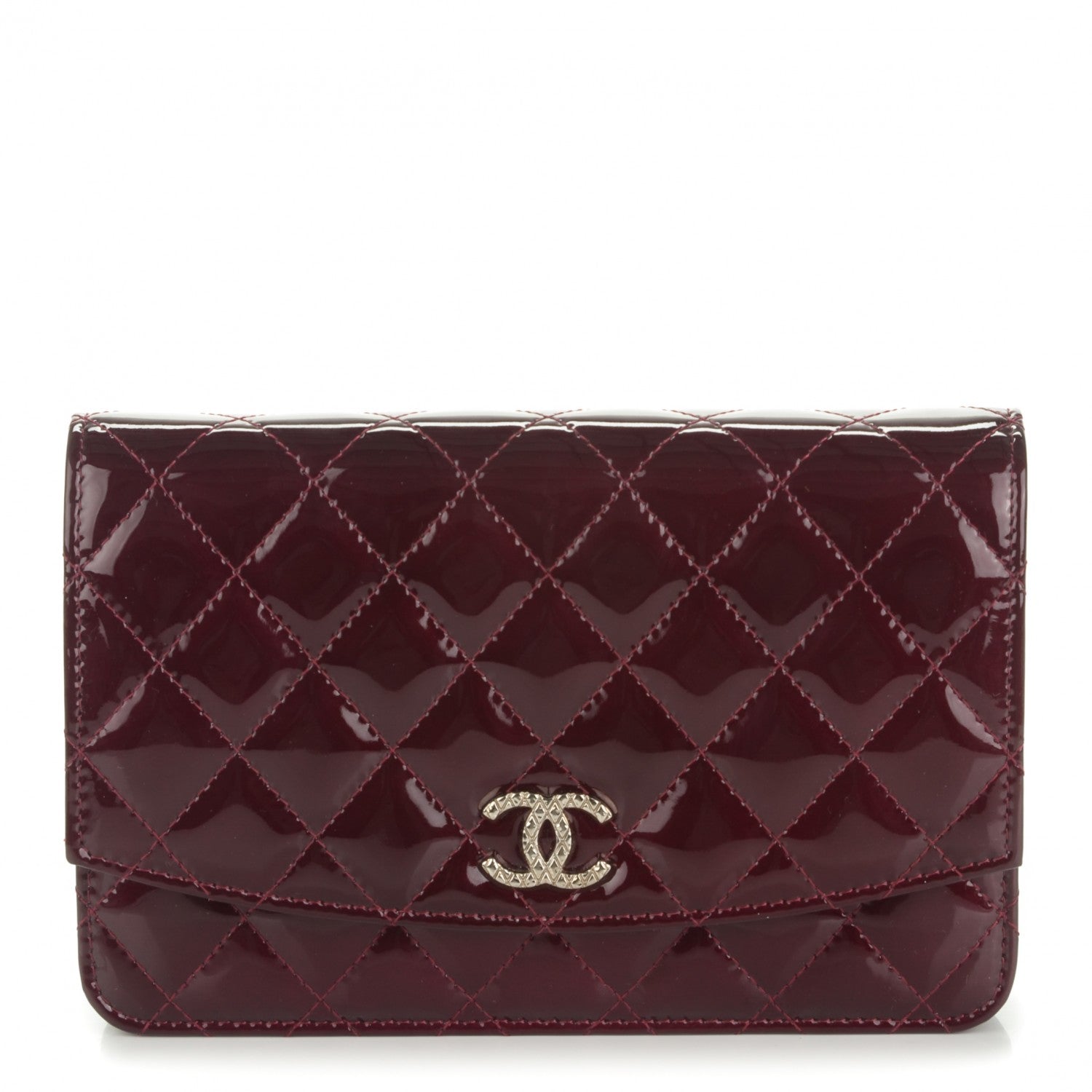 Chanel Patent Quilted Brilliant Wallet On Chain WOC Burgundy 1 of 8