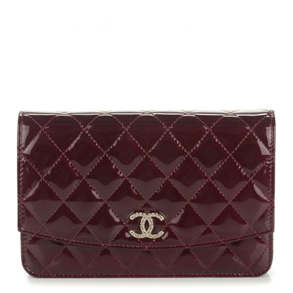 Chanel Patent Quilted Brilliant Wallet On Chain WOC Burgundy 1 of 8