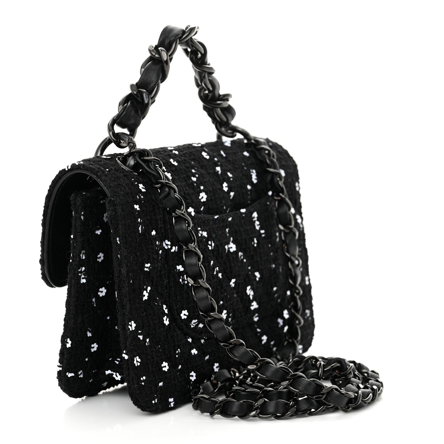 Tweed Sequin Quilted Double You Mini Flap So Black
