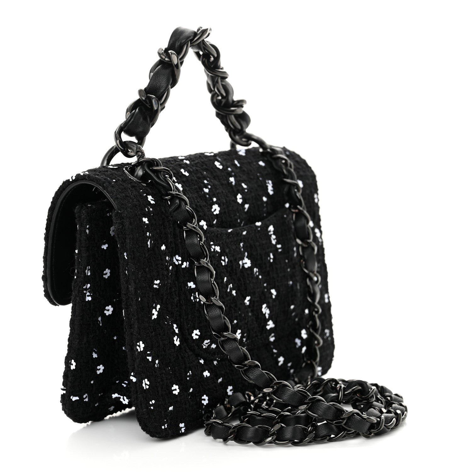 Chanel Tweed Sequin Quilted Double You Mini Flap So Black 3 of 11