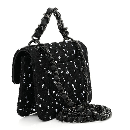 Chanel Tweed Sequin Quilted Double You Mini Flap So Black 3 of 11