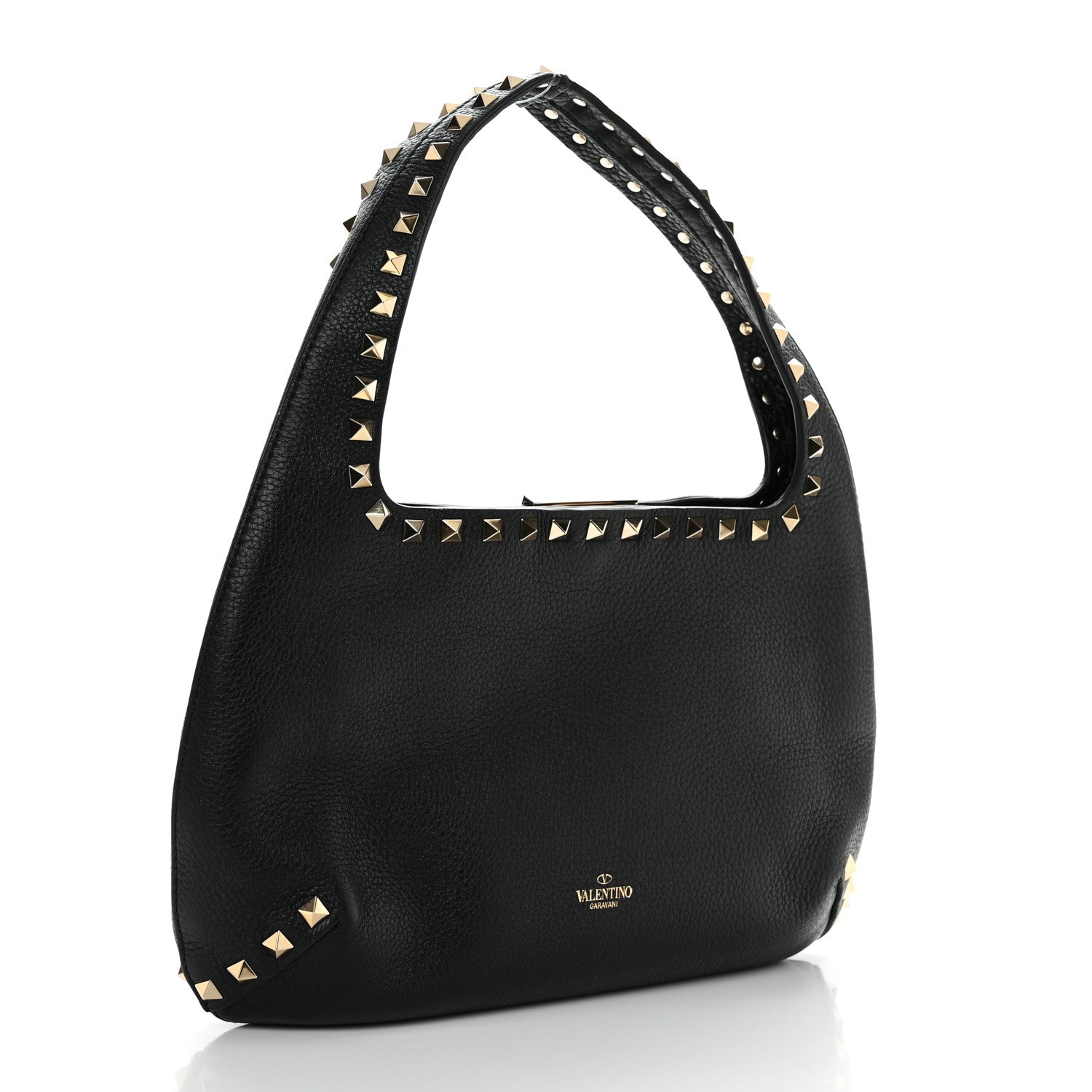 Valentino Garavani Pebbled Calfskin Small Rockstud Flip Lock Hobo Black 2 of 9