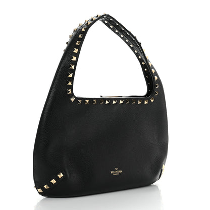 Valentino Garavani Pebbled Calfskin Small Rockstud Flip Lock Hobo Black 2 of 9