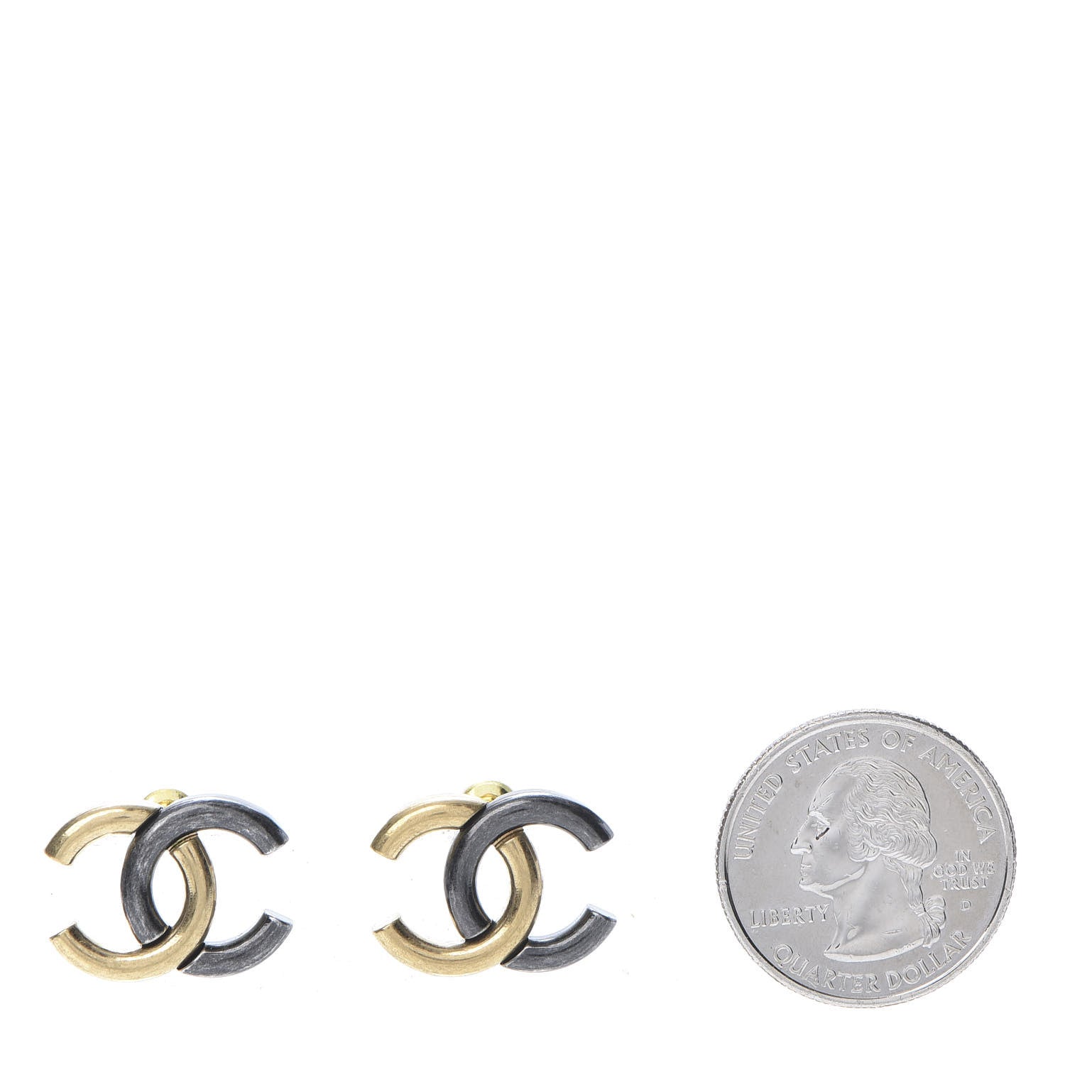 Chanel Metal CC Earrings Gold Ruthenium 2 of 5