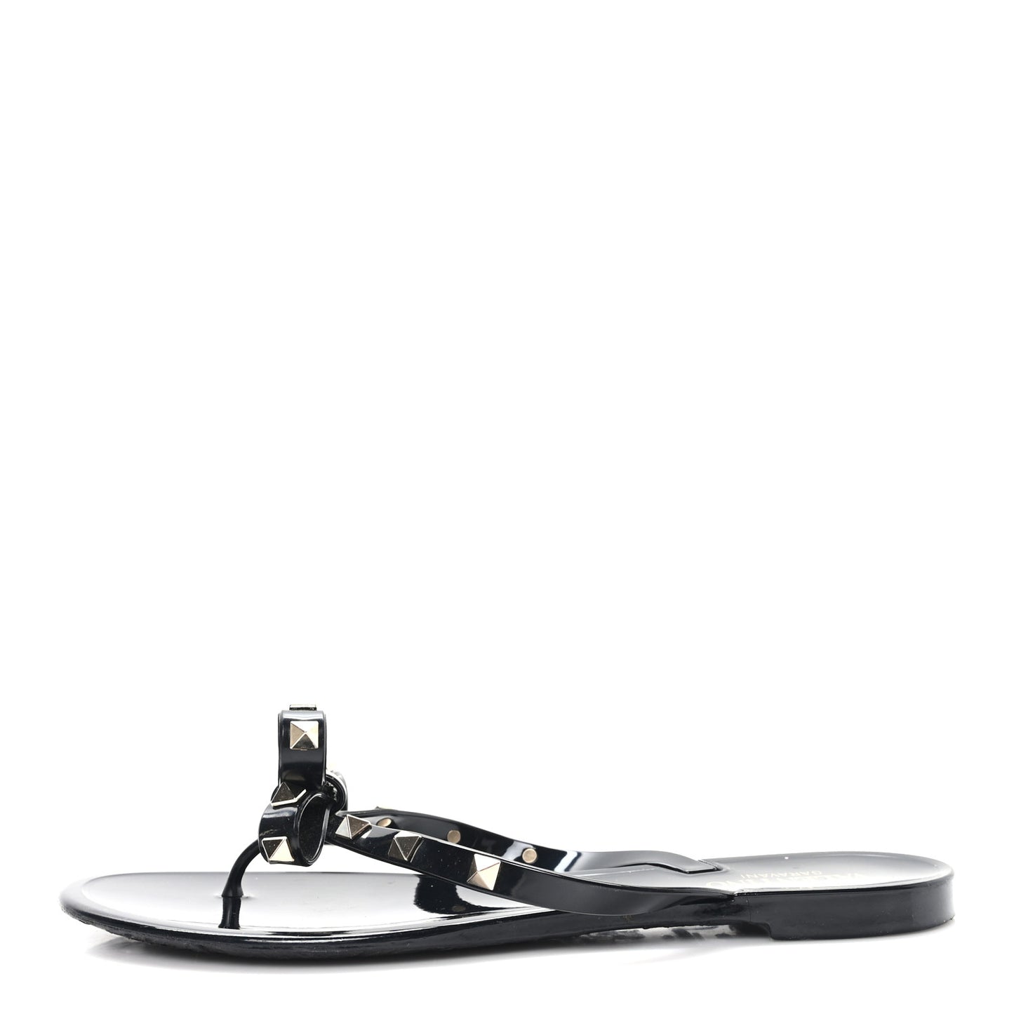 PVC Jelly Rockstud Bow Thong Sandals 40 Black