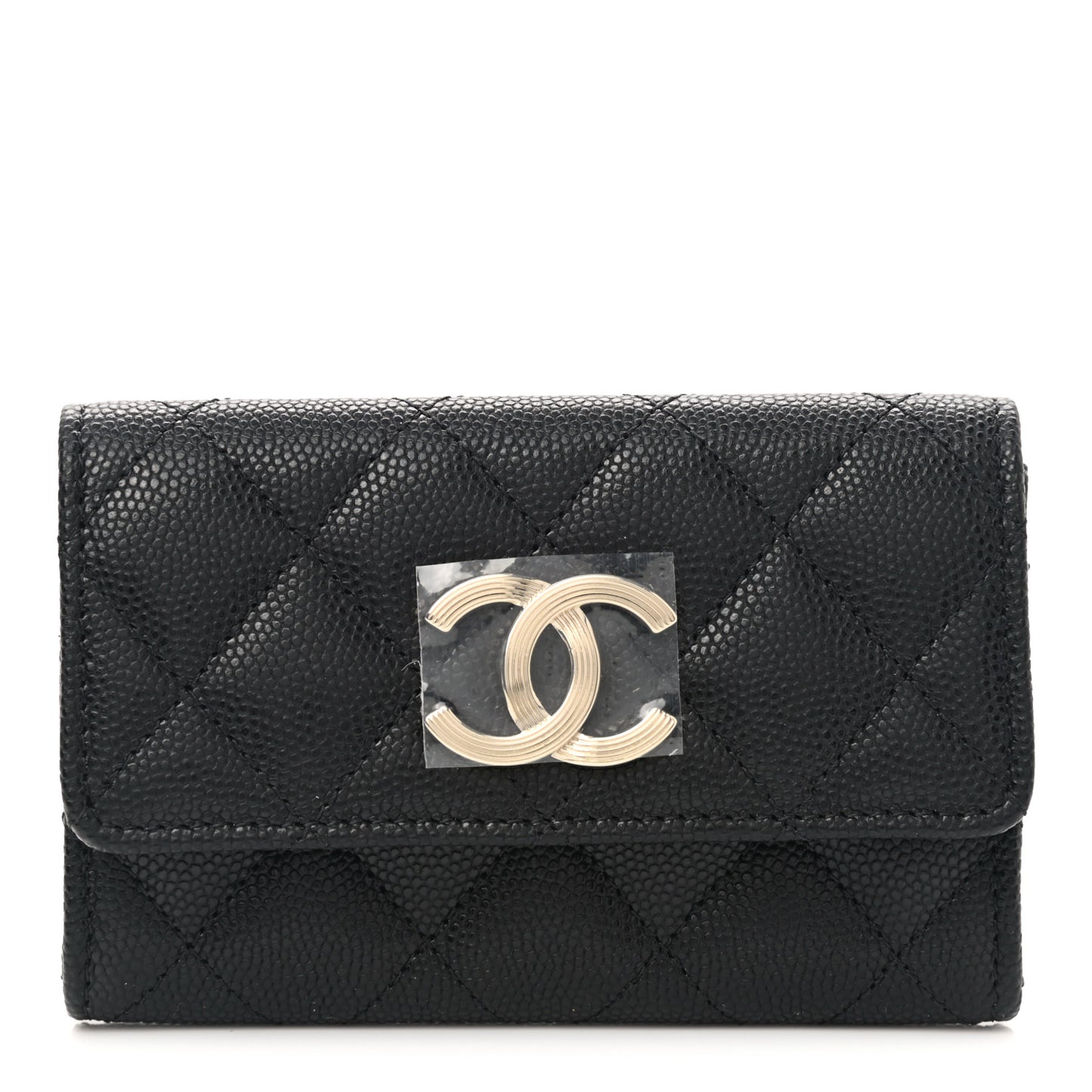 Caviar Quilted Striated CC Flap Card Holder Black