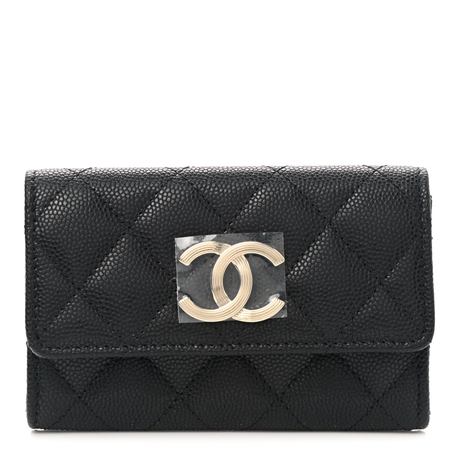 Chanel Caviar Quilted Striated CC Flap Card Holder Black 1 of 9