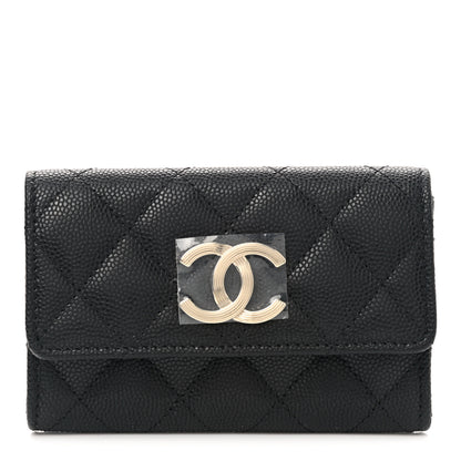Chanel Caviar Quilted Striated CC Flap Card Holder Black 1 of 9