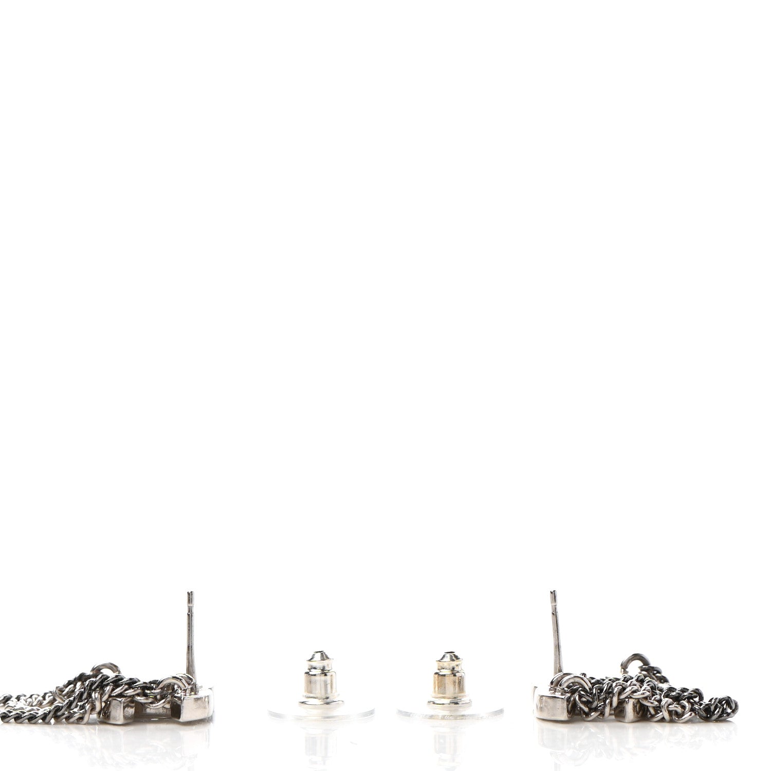 Chanel Crystal Chain CC Earrings Silver 3 of 4