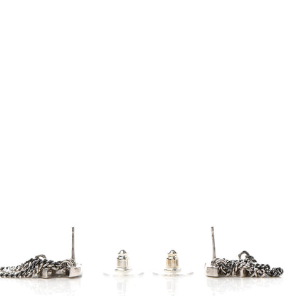 Chanel Crystal Chain CC Earrings Silver 3 of 4