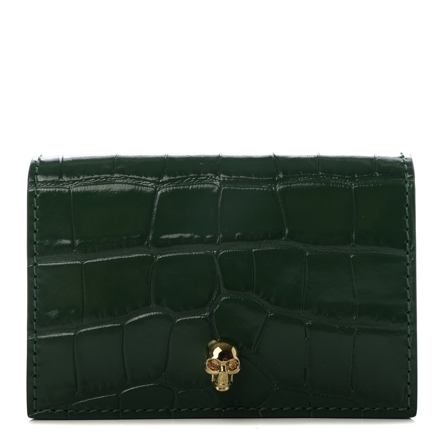 Alexander McQueen Calfskin Crocodile Embossed Skull Card Holder Emerald 1 of 7