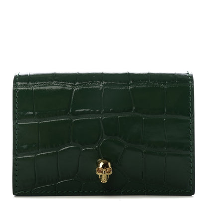 Alexander McQueen Calfskin Crocodile Embossed Skull Card Holder Emerald 1 of 7
