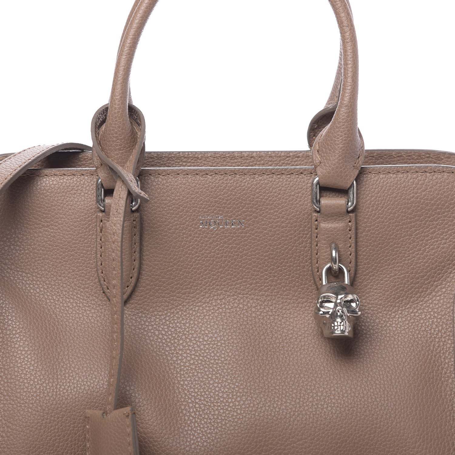 Alexander McQueen Pebbled Calfskin Small Skull Padlock Zip Around Tote Tan 9 of 12
