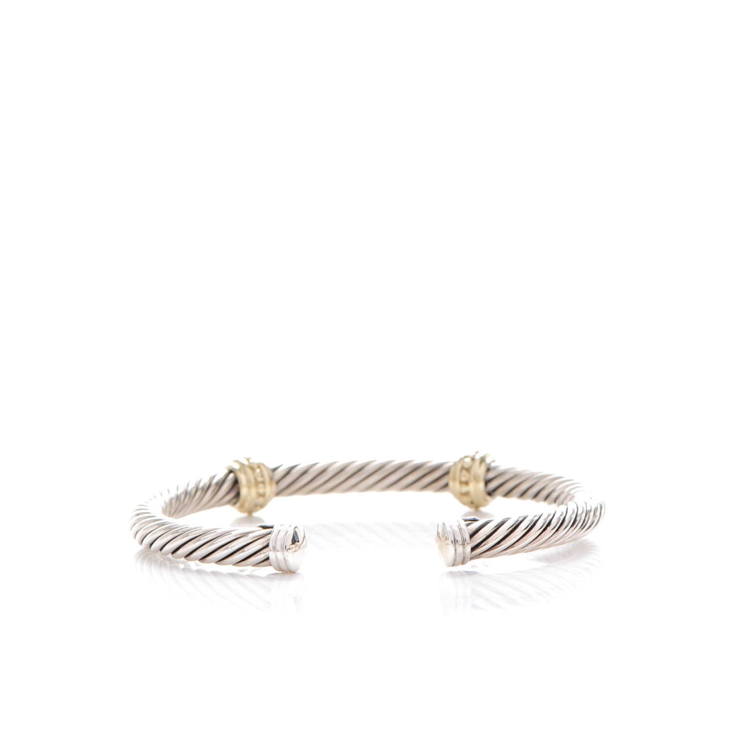 David Yurman Sterling Silver 14K Yellow Gold 5mm Cable Classics Two Station Bracelet 3 of 4