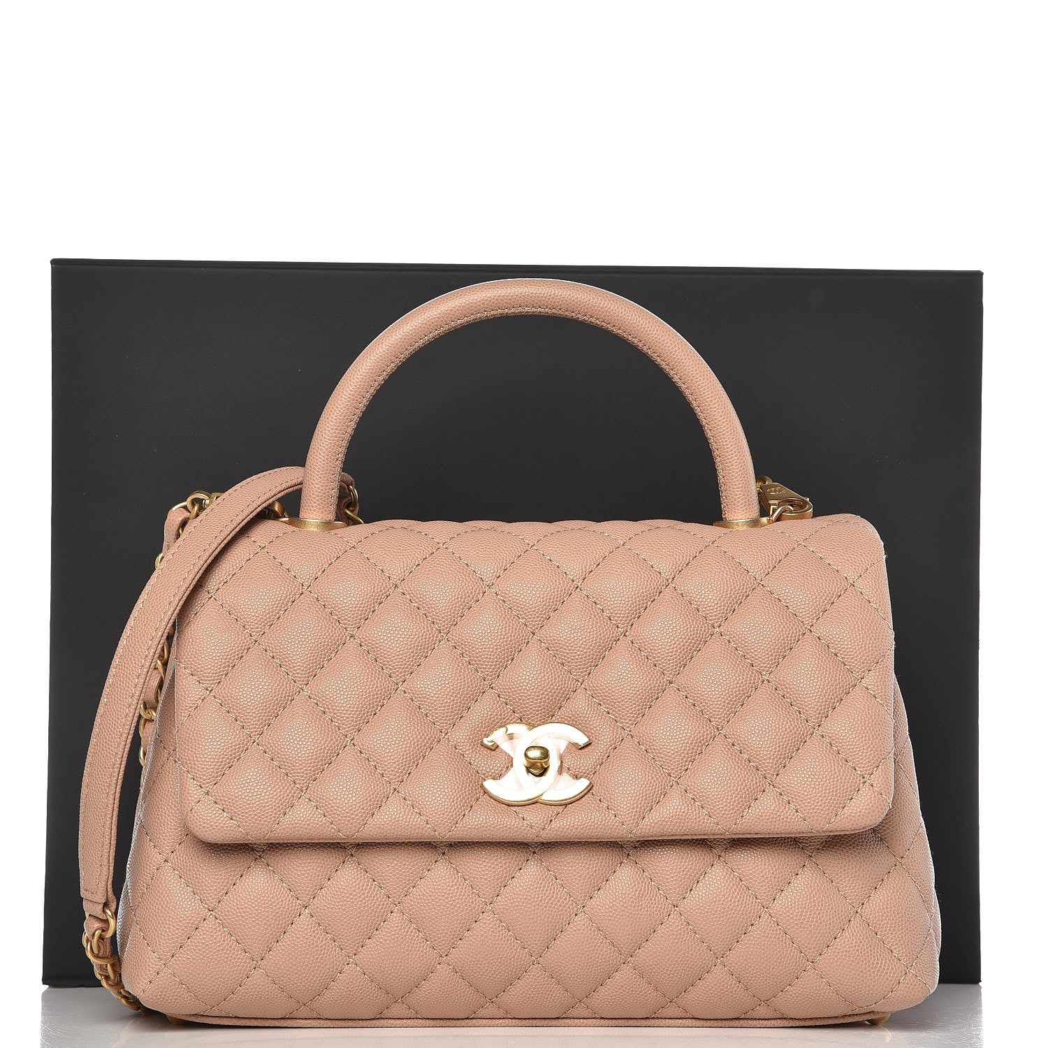 Chanel Caviar Quilted Small Coco Handle Flap Light Beige 8 of 8