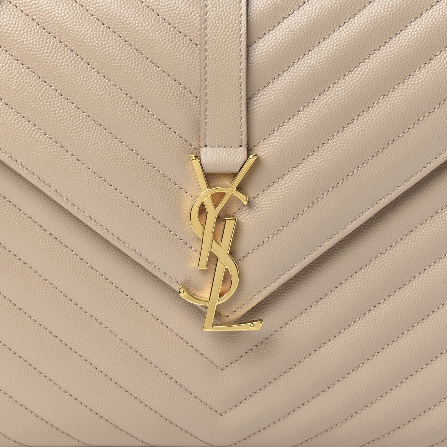 Saint Laurent Grain De Poudre Matelasse Chevron Large Monogram Satchel Dark Beige 10 of 10