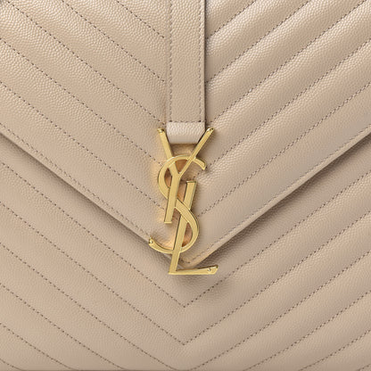 Saint Laurent Grain De Poudre Matelasse Chevron Large Monogram Satchel Dark Beige 10 of 10