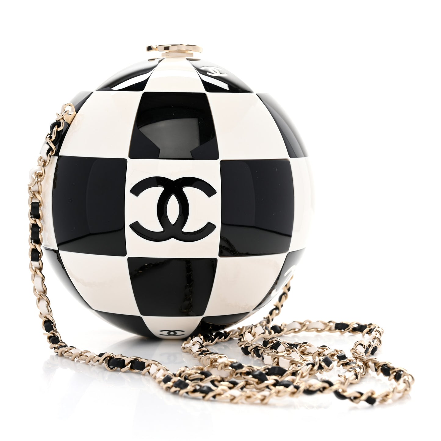 Resin Enamel CC Round Minaudiere Clutch Black White