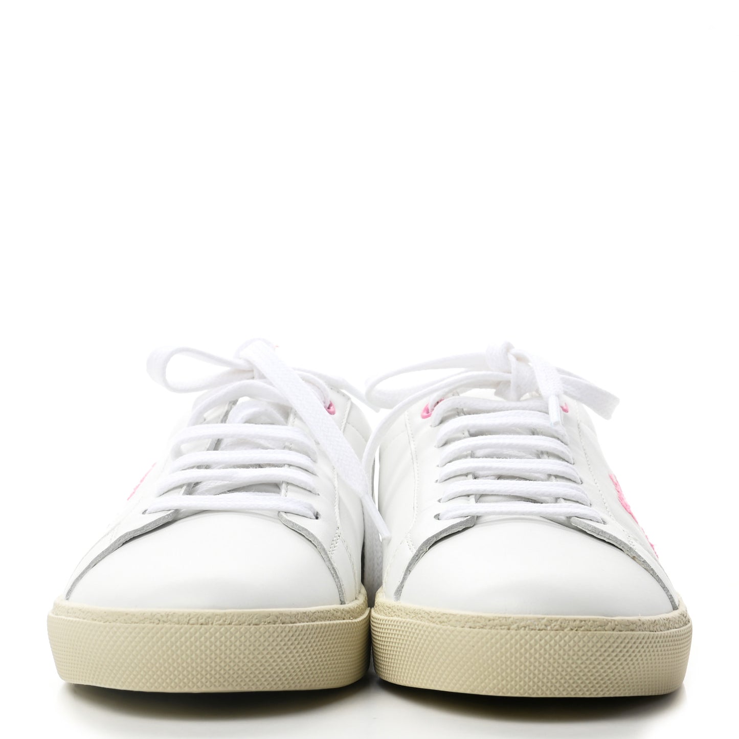 Calfskin Embroidered Mens Court Classic Sneakers 38 White Pink