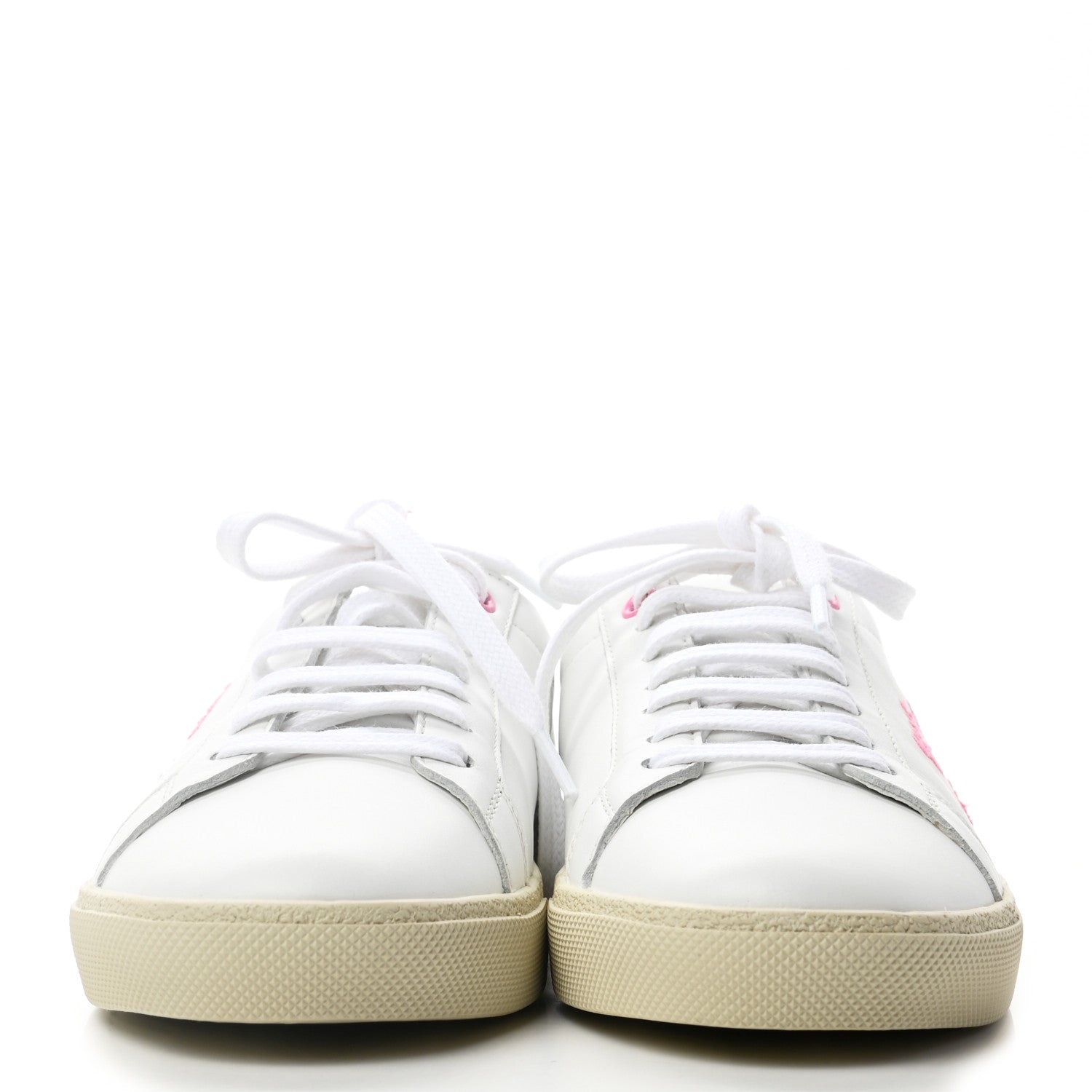 Saint Laurent Calfskin Embroidered Mens Court Classic Sneakers 38 White Pink 2 of 7
