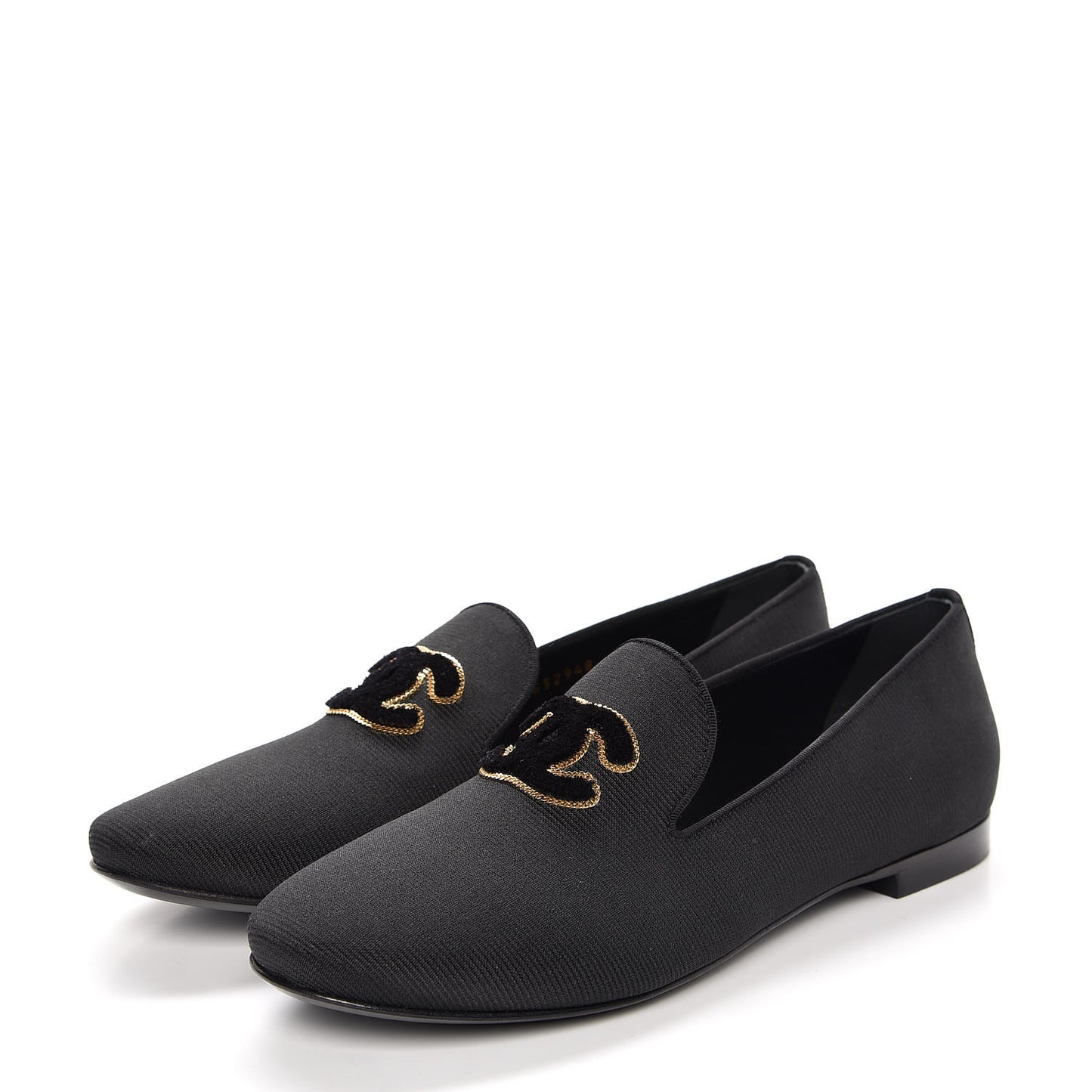 Stretch Fabric CC Moccasin Loafers 38 Black