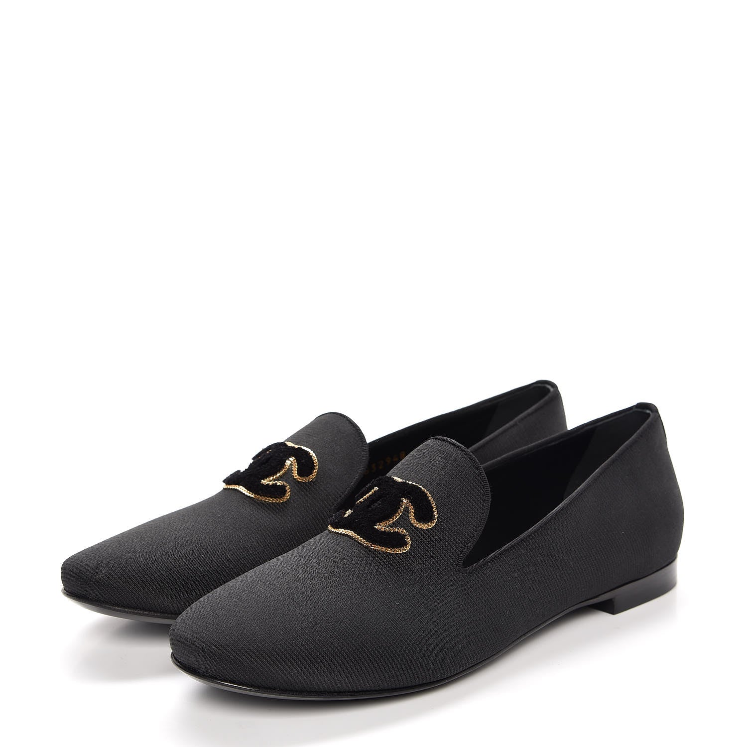 Chanel Stretch Fabric CC Moccasin Loafers 38 Black 3 of 9
