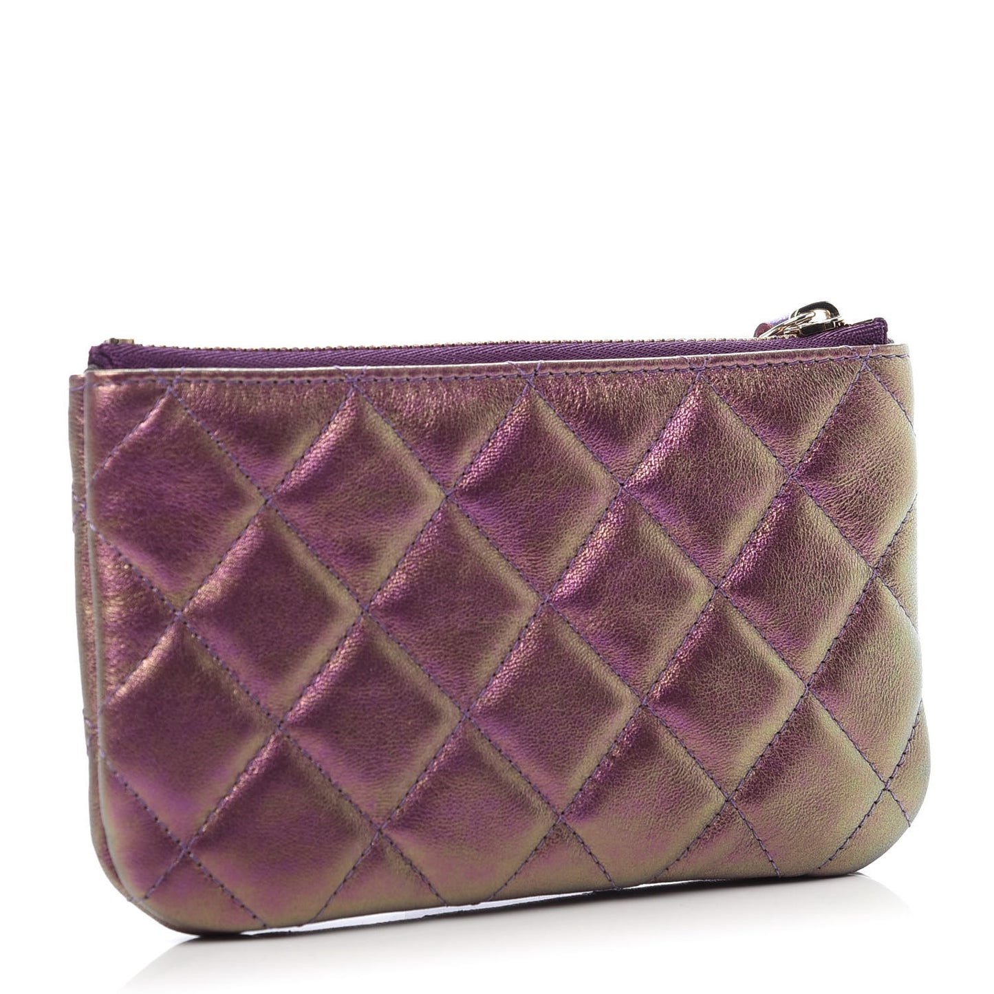 Iridescent Lambskin Quilted Small Cosmetic Case Purple