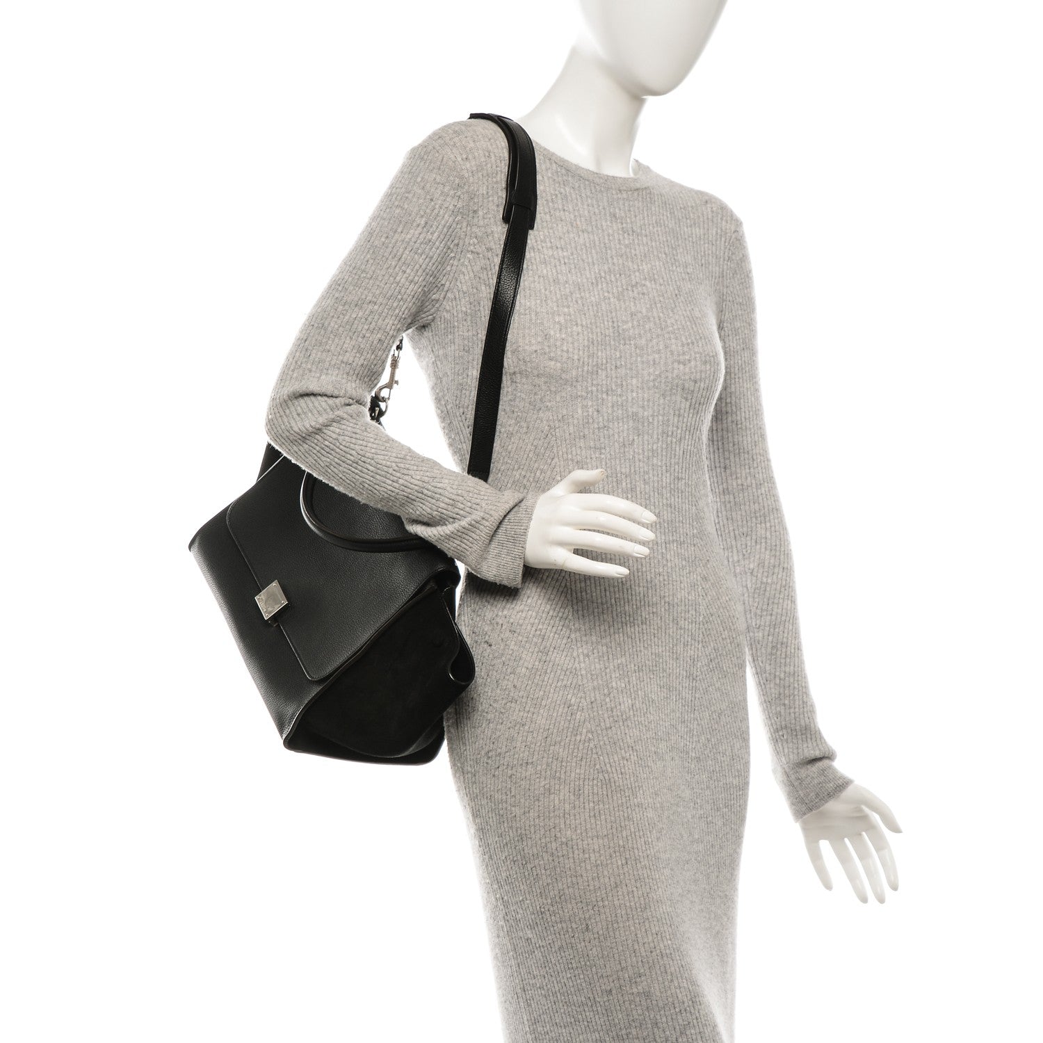 Celine Drummed Calfskin Suede Medium Trapeze Black 2 of 8