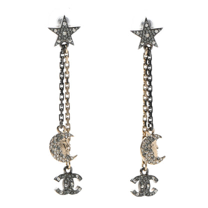 Chanel Crystal CC Star Moon Dangle Earrings Silver Gold 1 of 5