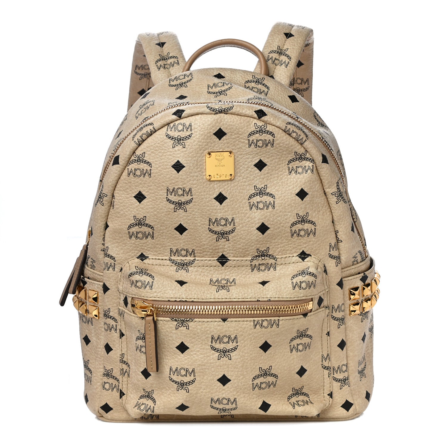 MCM Visetos Small Side Stud Stark Backpack Beige 1 of 12