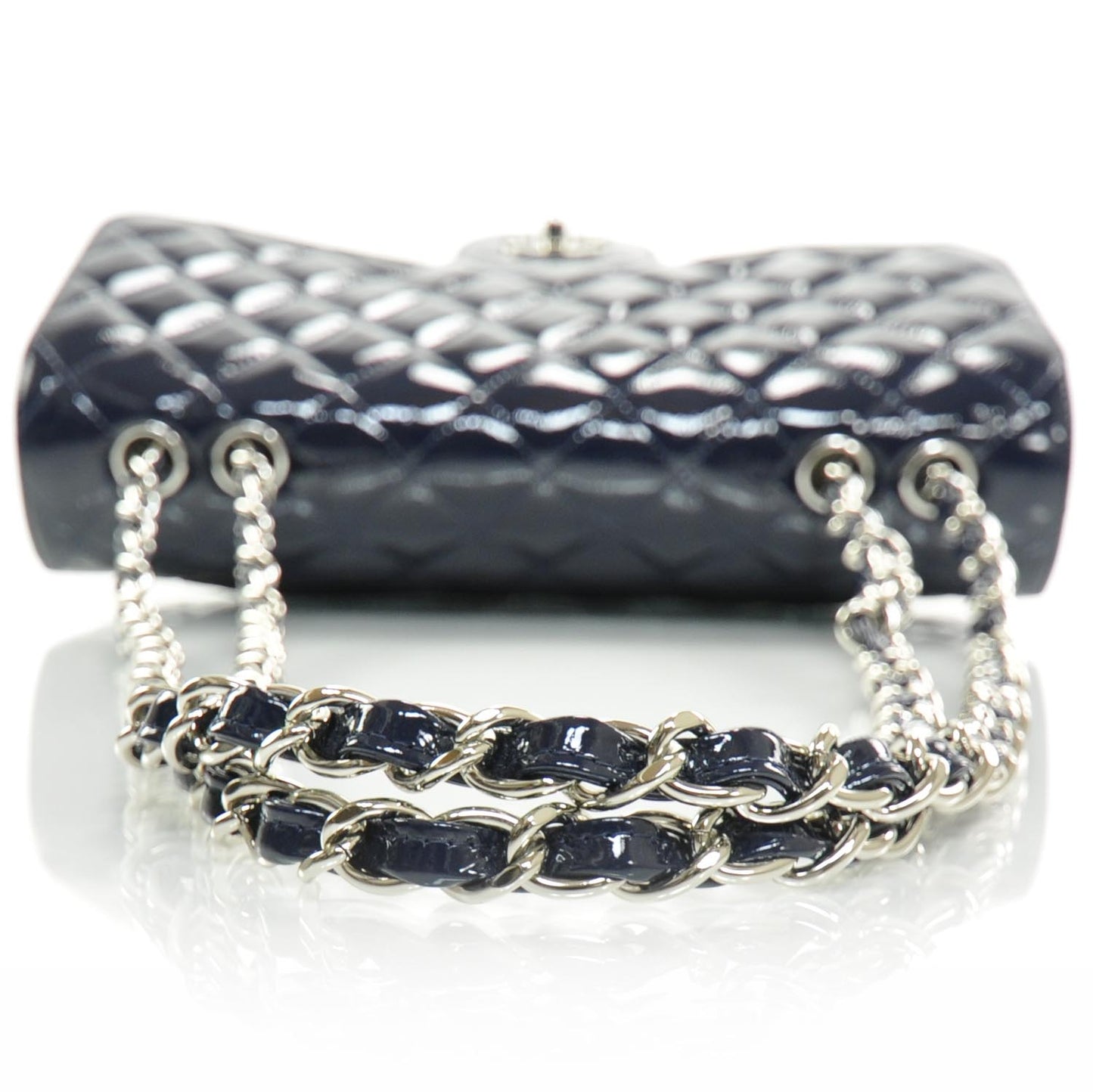 Crackled Patent Jumbo Flap Navy Blue