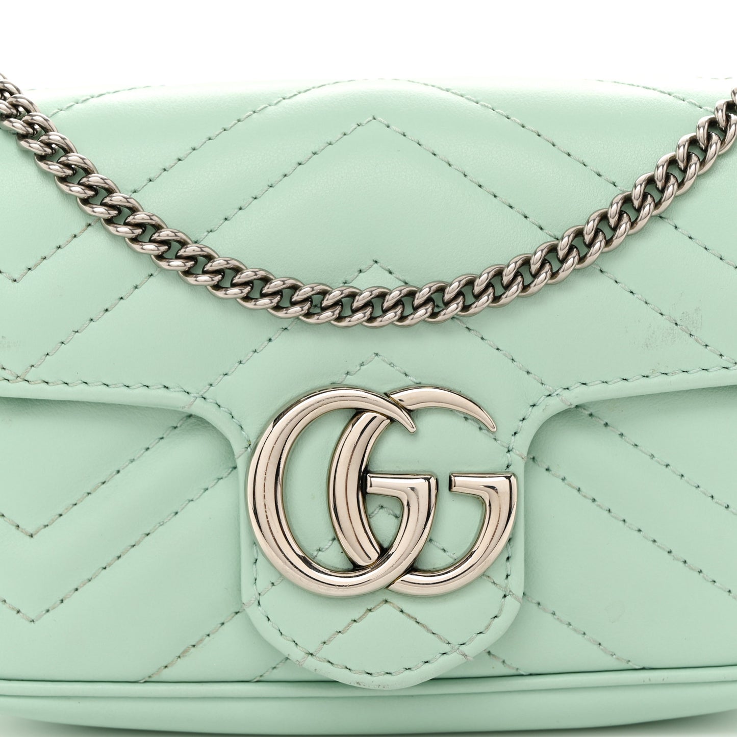 Calfskin Matelasse Super Mini GG Marmont Shoulder Bag Water Green