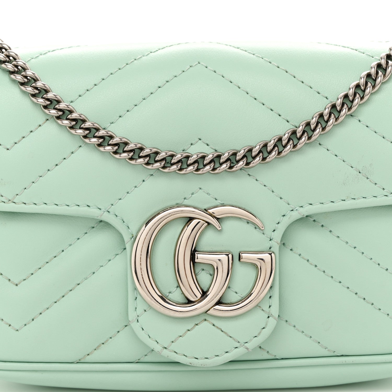 Gucci Calfskin Matelasse Super Mini GG Marmont Shoulder Bag Water Green 8 of 12