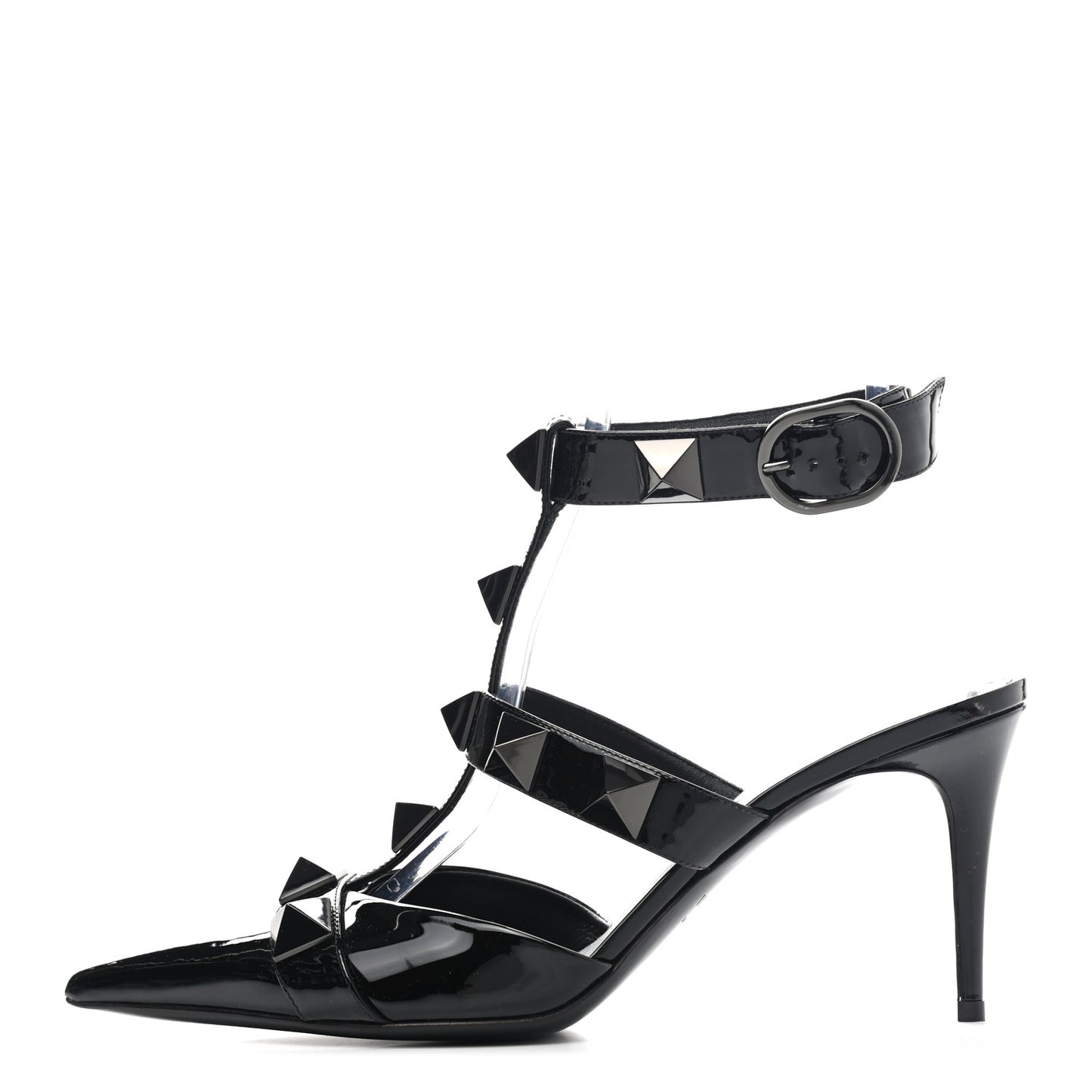 Patent Monochrome Roman Stud Ankle Strap 80mm Pumps 41 Black