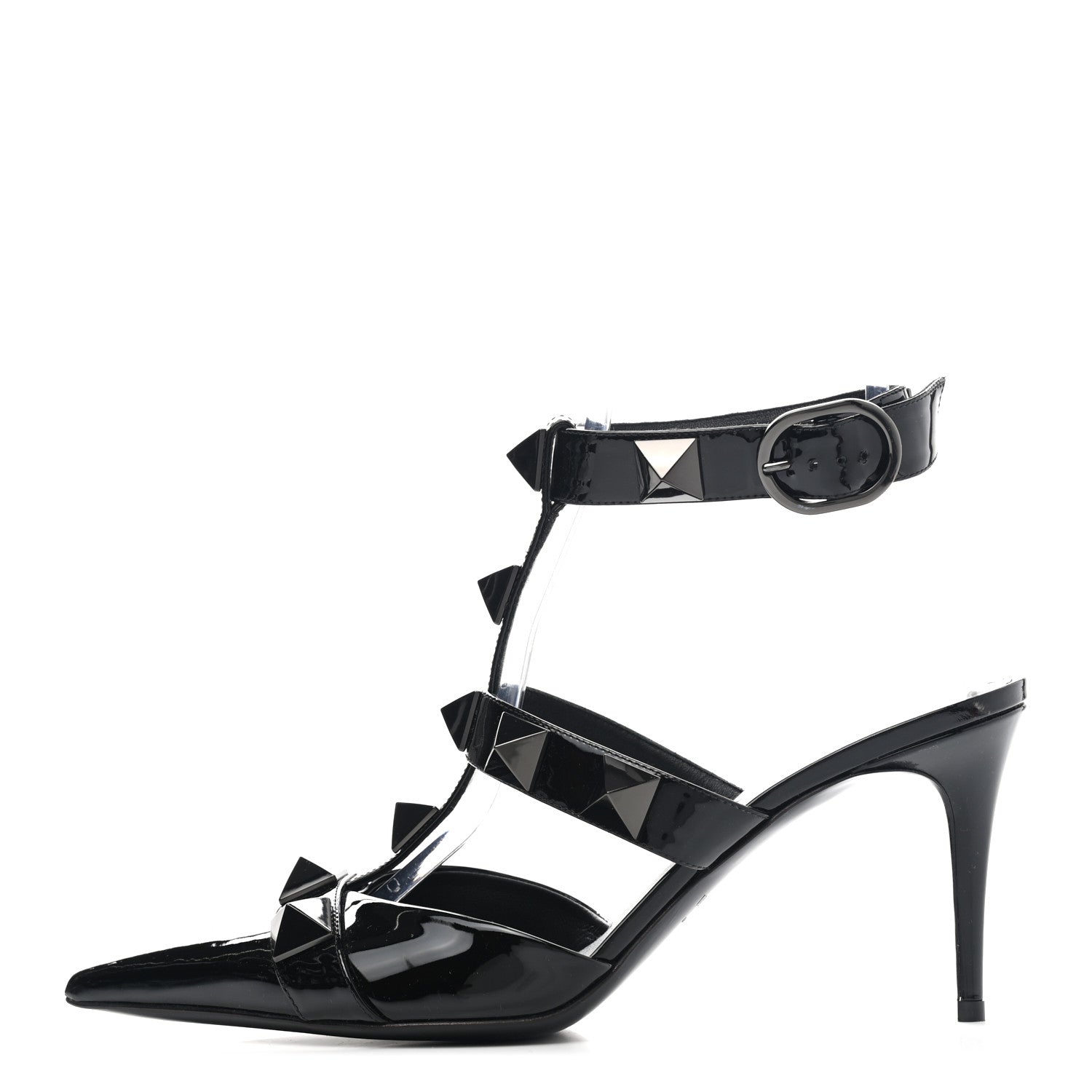 Valentino Garavani Patent Monochrome Roman Stud Ankle Strap 80mm Pumps 41 Black 1 of 9