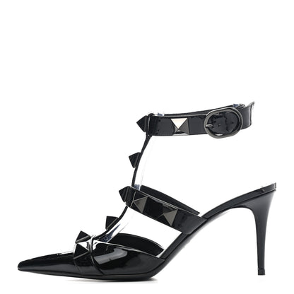 Valentino Garavani Patent Monochrome Roman Stud Ankle Strap 80mm Pumps 41 Black 1 of 9