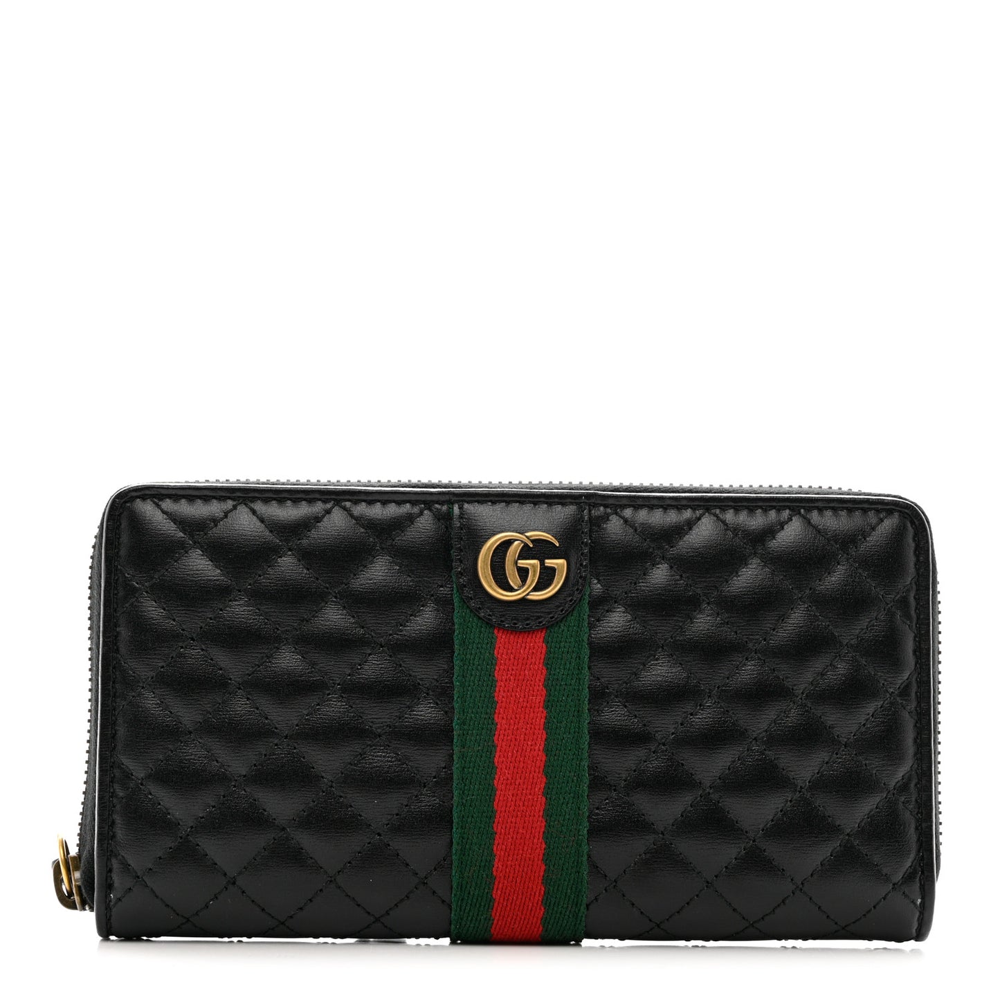 Calfskin Web Trapuntata GG Zip Around Wallet Black