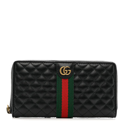 Gucci Calfskin Web Trapuntata GG Zip Around Wallet Black 1 of 9