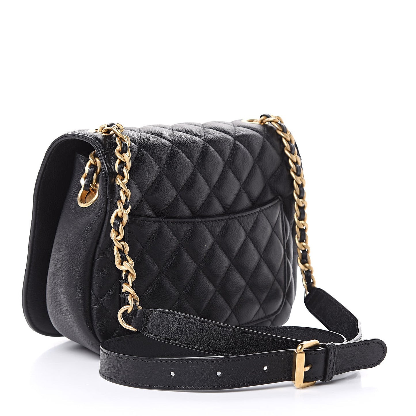 Grained Calfskin Quilted Messenger Flap Black