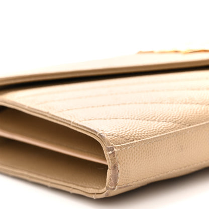 Saint Laurent Grain De Poudre Matelasse Chevron Monogram Chain Wallet Dark Latte 8 of 12