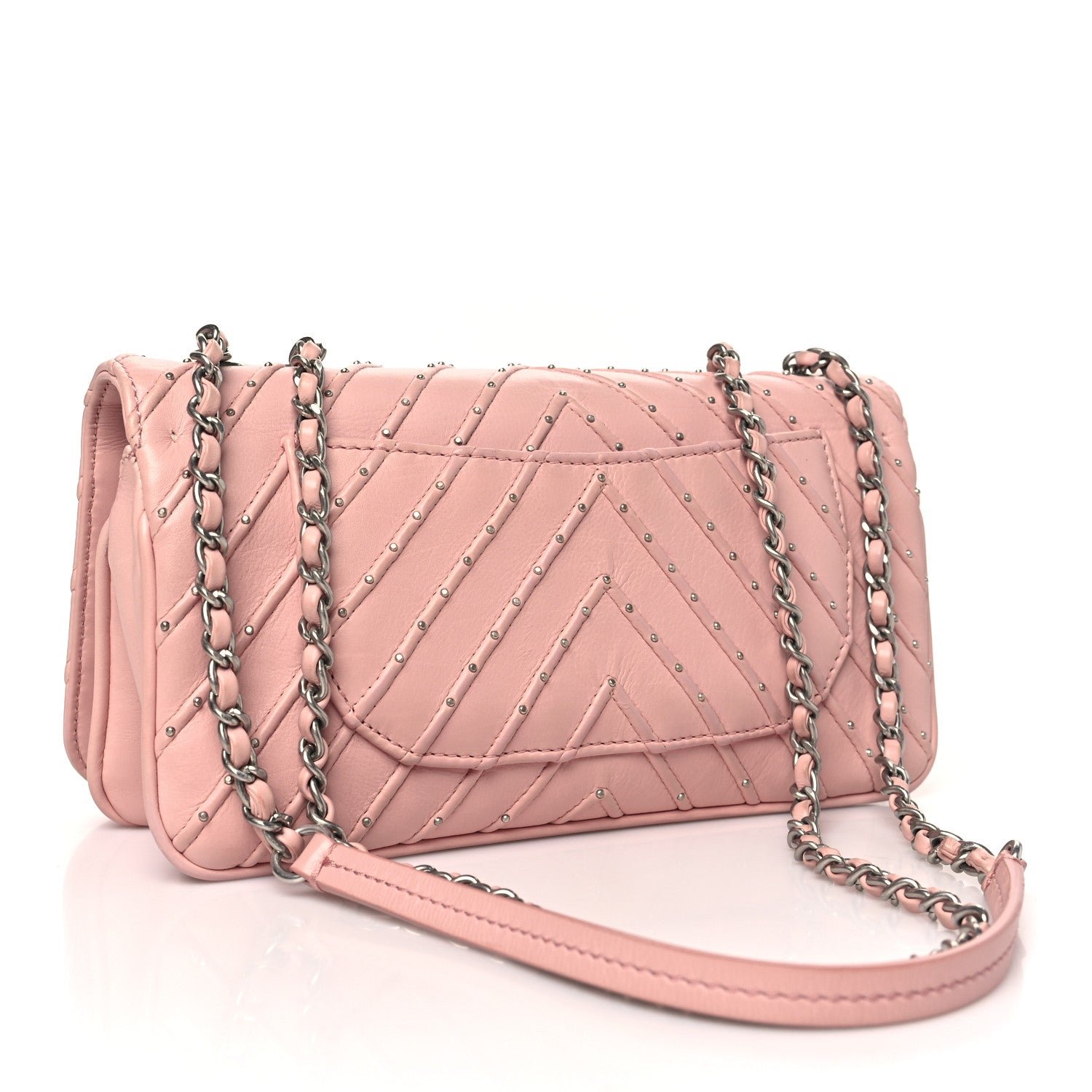 Chanel Calfskin Studded Chevron Quilted Flap Pink 3 of 10