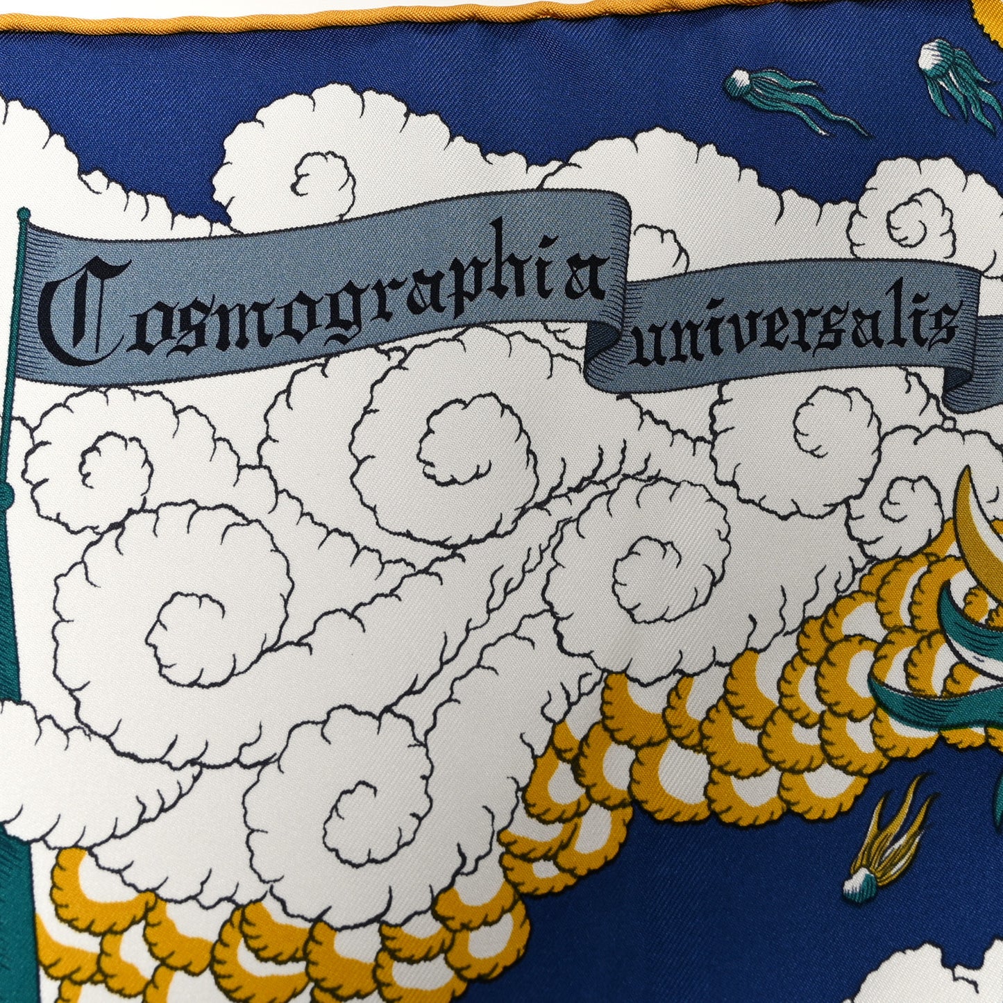 Silk Cosmographia Universalis Scarf 90 Bleu Nuit Vert Miel