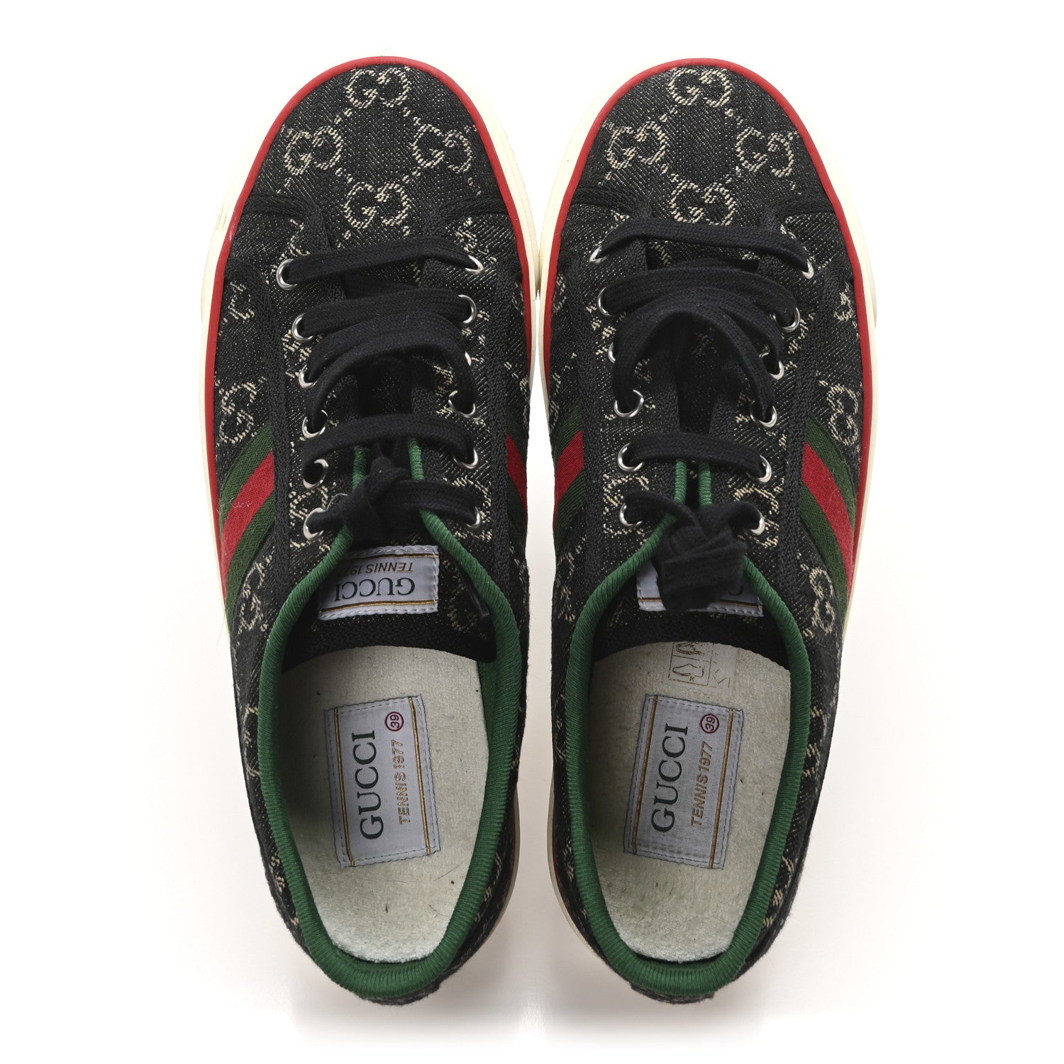 Gucci New Denim GG Monogram Web Womens 1977 Tennis Sneakers 39 Black Ivory 4 of 18