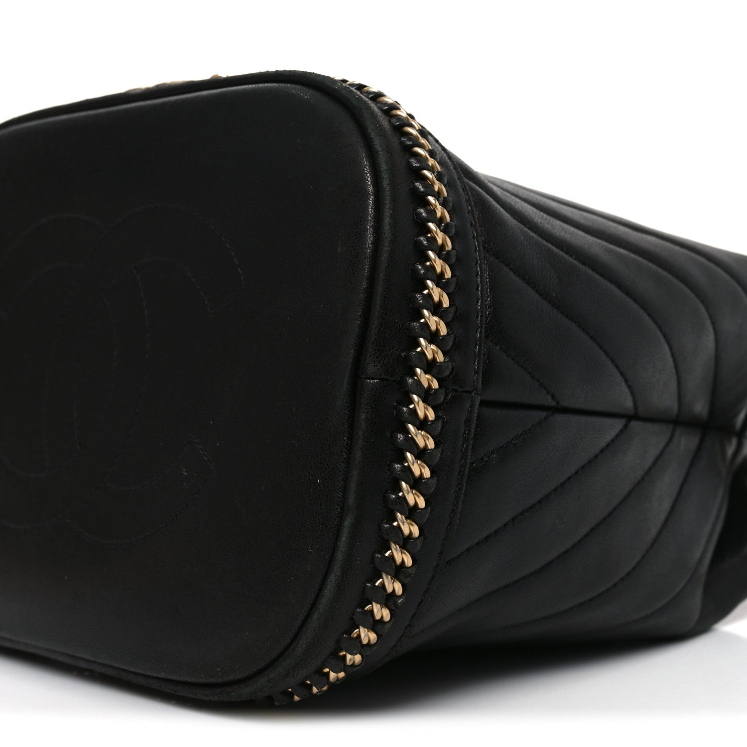 Chanel Sheepskin Chevron Quilted Drawstring Bag Black 10 of 10