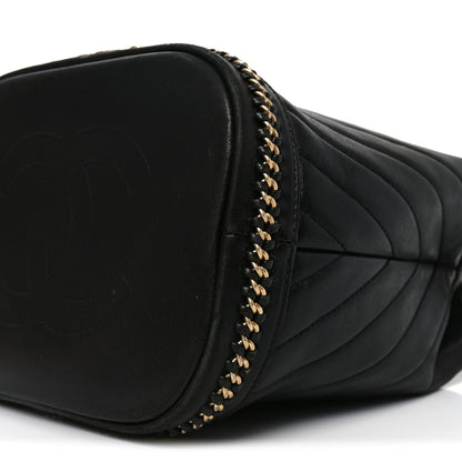 Chanel Sheepskin Chevron Quilted Drawstring Bag Black 10 of 10
