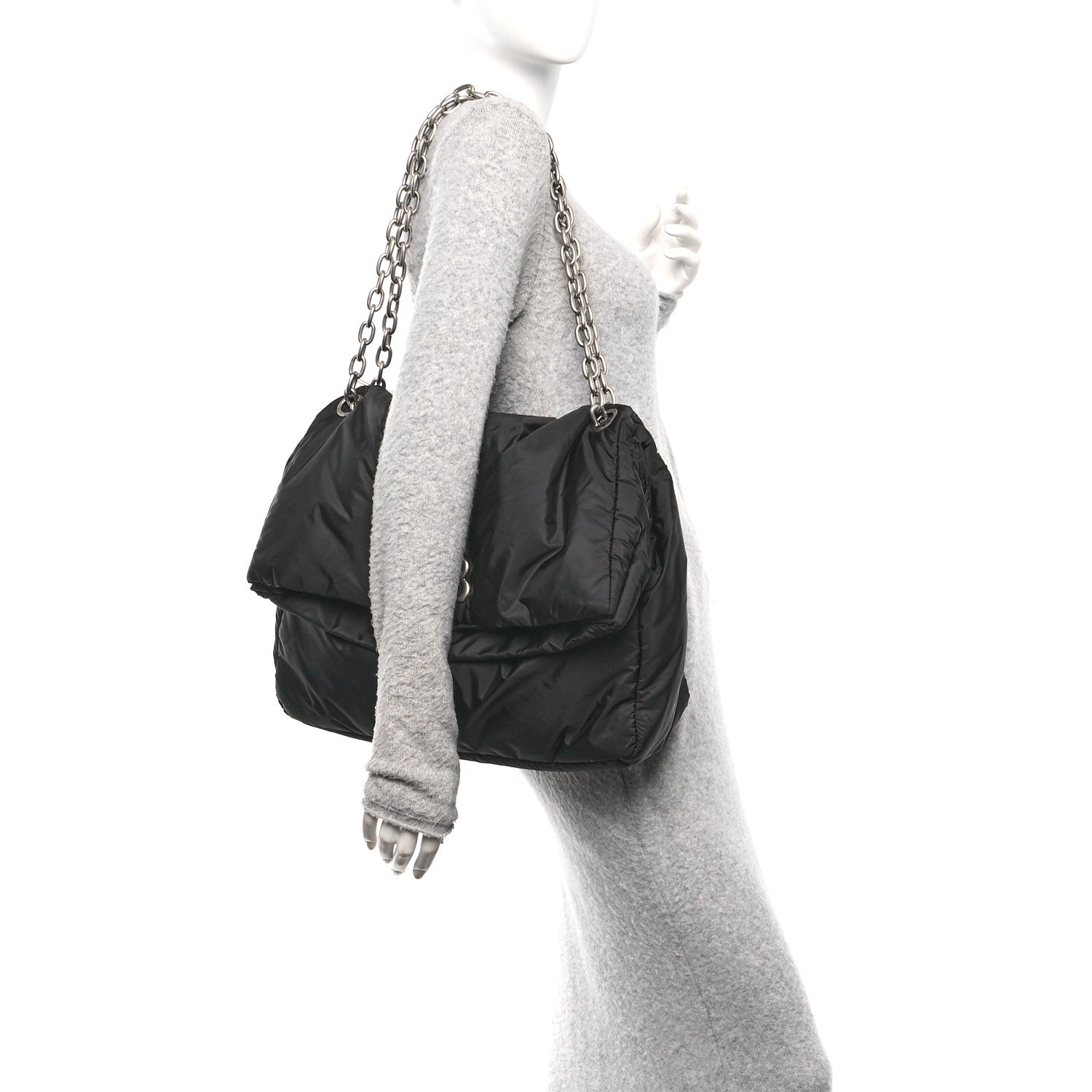 Balenciaga Nylon Large Monaco Chain Shoulder Bag Black 2 of 9