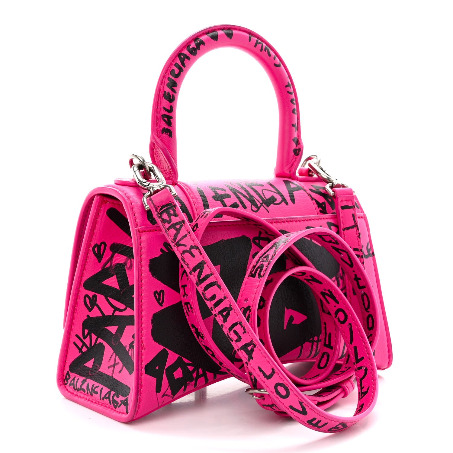 Balenciaga Smooth Calfskin Graffiti Hourglass Top Handle Bag XS Acid Fuchsia Black 3 of 12