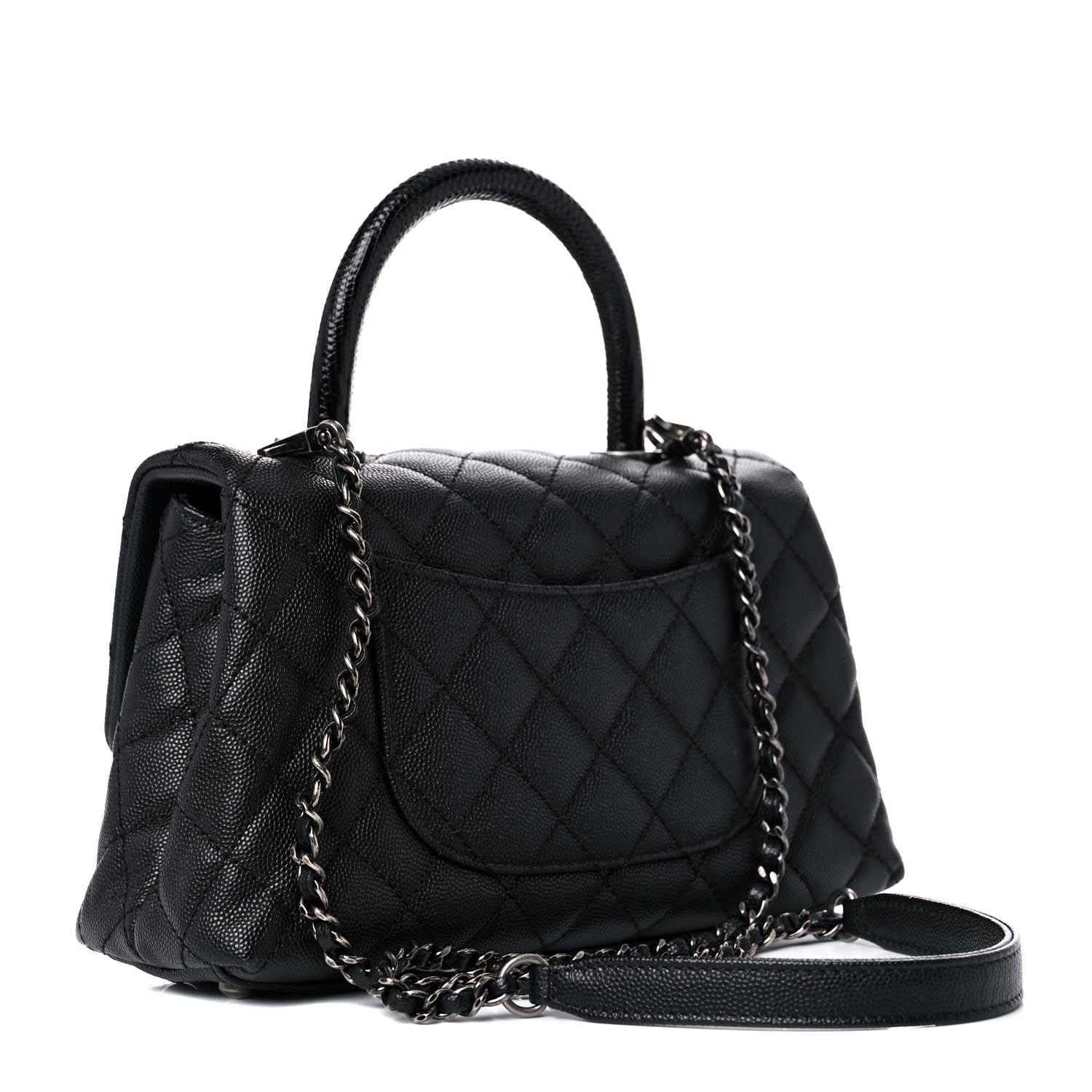 Chanel Caviar Lizard Embossed Quilted Mini Coco Handle Flap Black 3 of 9