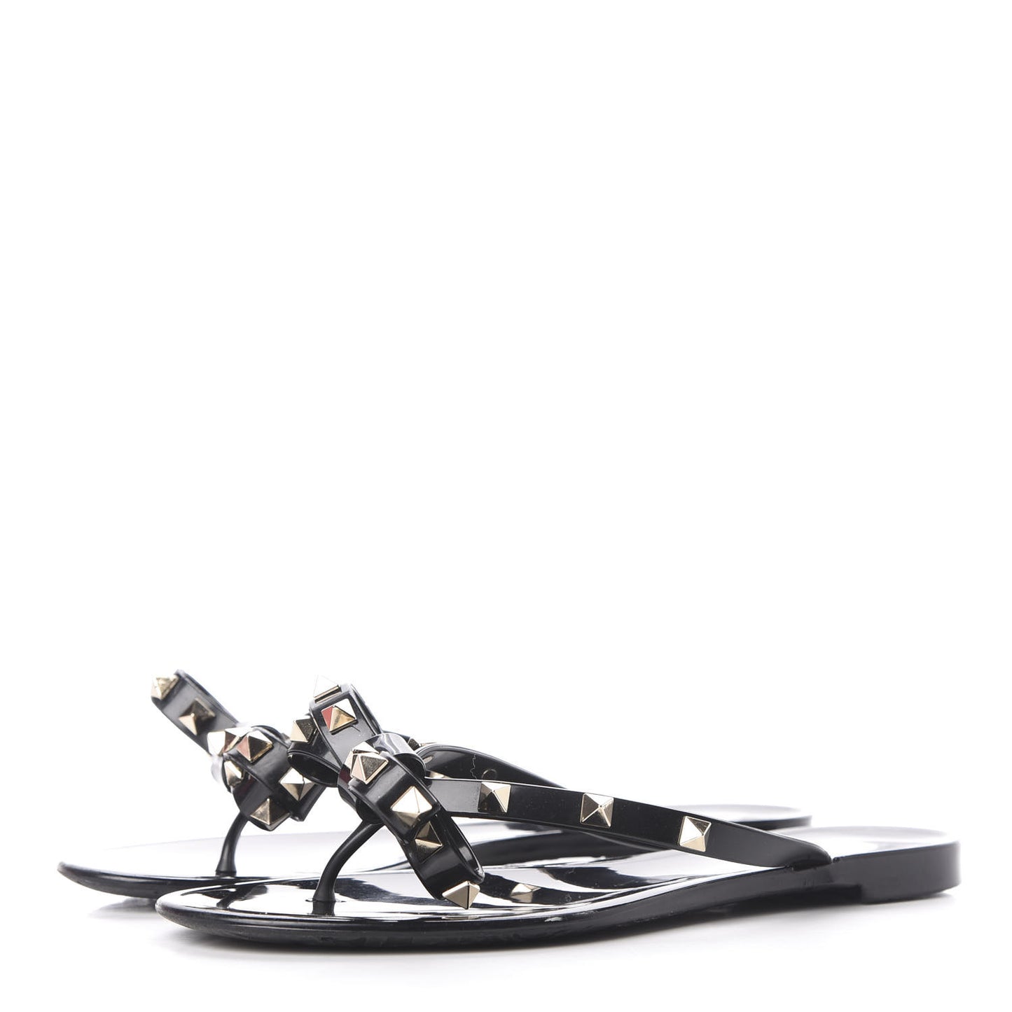 PVC Jelly Rockstud Bow Thong Sandals 37 Black